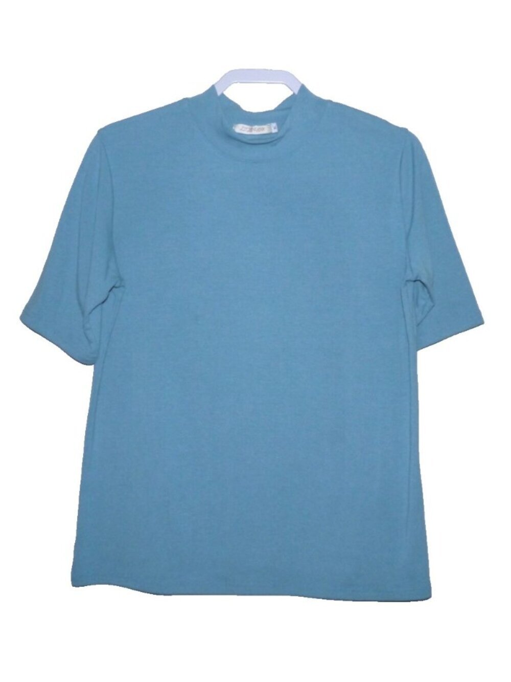 Liyohon Women's blue cotton blend mock turtleneck short sleeve T Shirt size XL